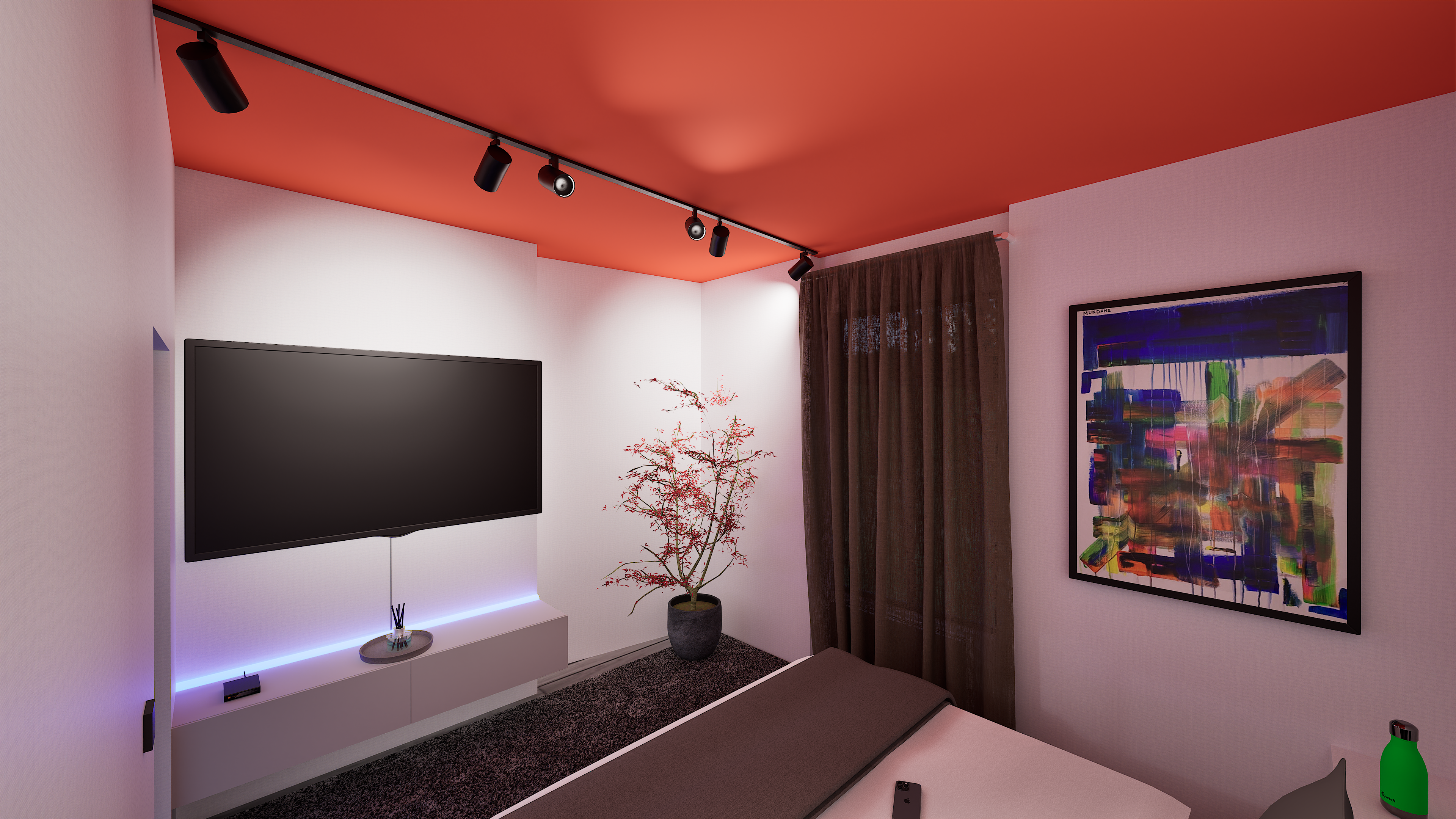 Rendu 3D d'un salon moderne